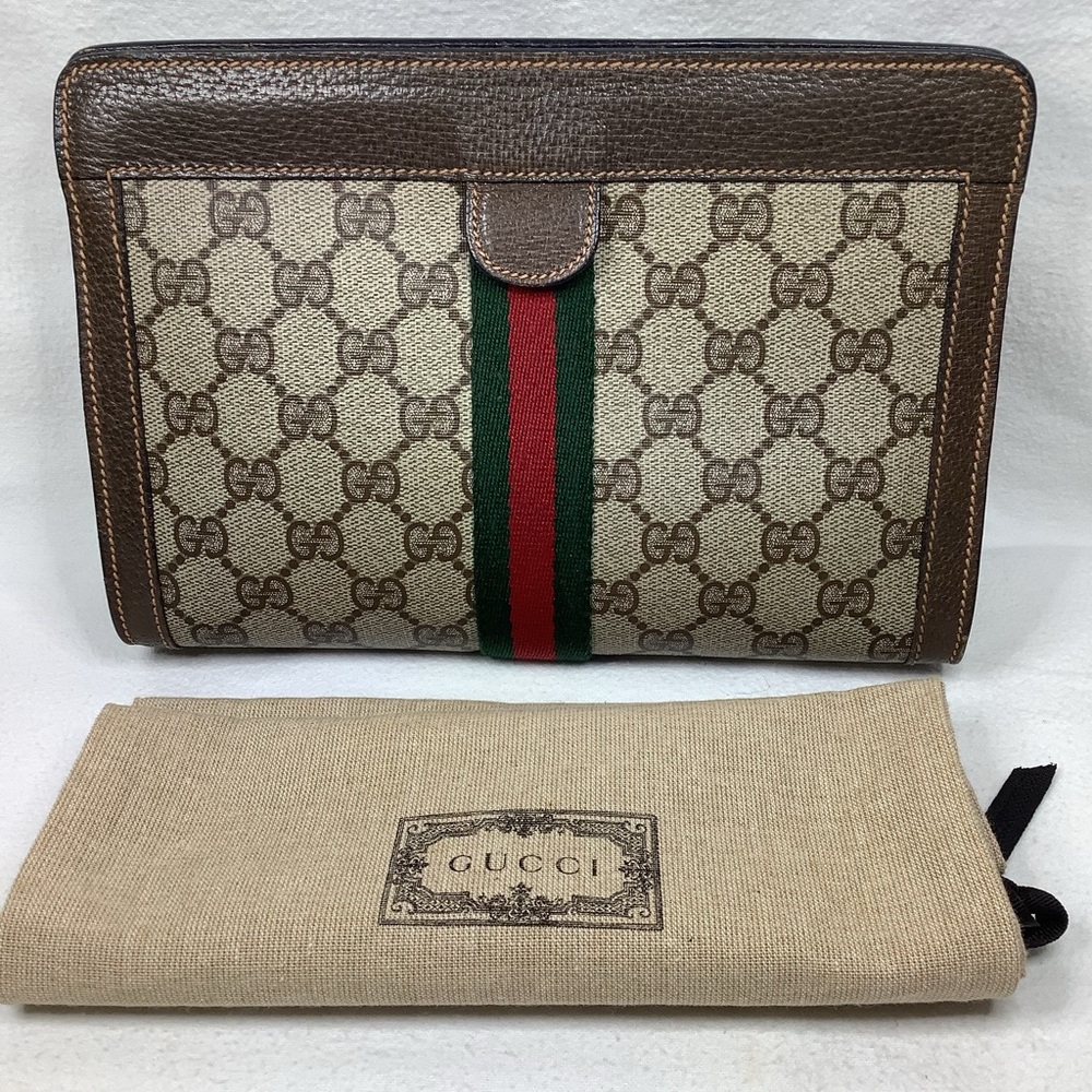 Gucci Beige and Brown GG Cosmetic Case